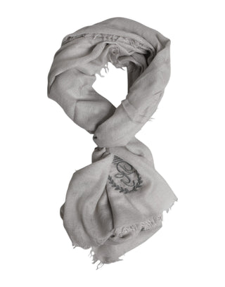 Dolce & Gabbana Gray Cashmere Knit Fringes Neck Foulard 67cm x200cm Foulard Scarf