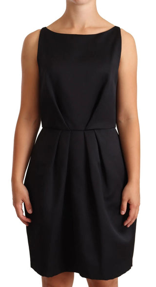 Cédric Charlier Black Sleeveless Pleated Aline Knee Length Dress