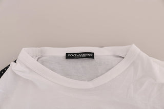 Dolce & Gabbana White Cotton Black Silk Scarf Top T-shirt
