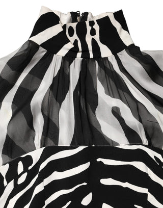 Dolce & Gabbana Zebra Print Chiffon Paneled Crop Blouse Top