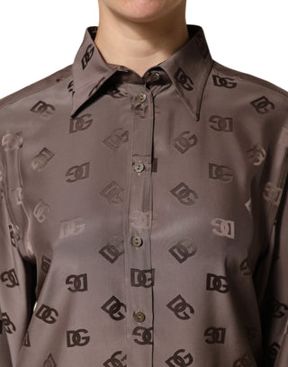 Dolce & Gabbana Brown Collared Long Sleeves Logo Shirt Top