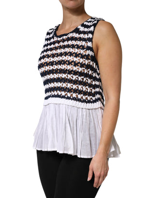 Dondup White Black Knitted Round Neck Sleeveless Tank Top