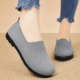 Women's Solid Color Flat Shoes, Breathable Woven Slip-On Shoes, Lightweight and Comfortable Shoes 