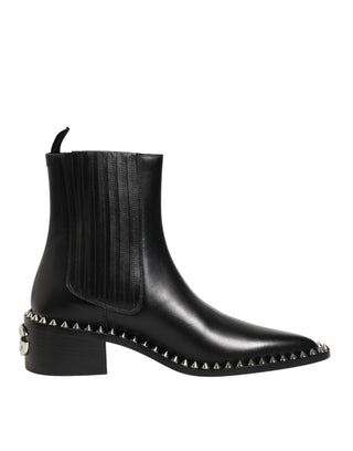 Dolce & Gabbana Black Studded Chelsea Short Ankle Boots Shoes