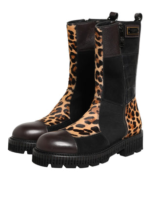 Dolce & Gabbana Multicolor Leopard Mid Calf Boots Shoes