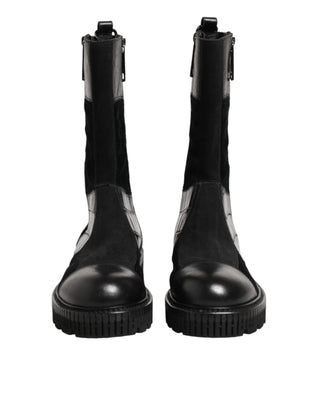 Dolce & Gabbana Black Patchwork Leather Mid Calf Boot  Shoes