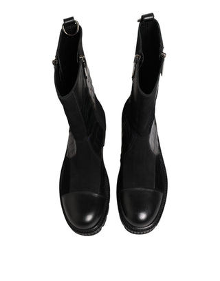 Dolce & Gabbana Black Patchwork Leather Mid Calf Boot  Shoes