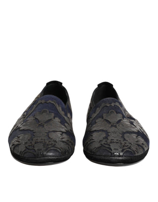 Dolce & Gabbana Black Jacquard Leather Slip On Loafers Shoes