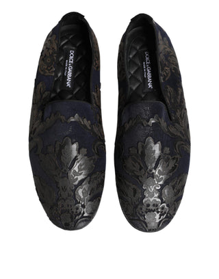 Dolce & Gabbana Black Jacquard Leather Slip On Loafers Shoes