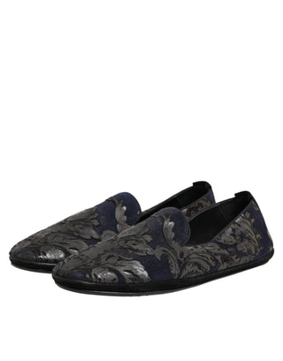 Dolce & Gabbana Black Jacquard Leather Slip On Loafers Shoes