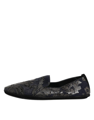 Dolce & Gabbana Black Jacquard Leather Slip On Loafers Shoes