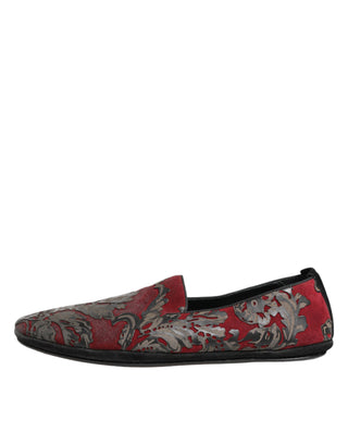 Dolce & Gabbana Bordeaux Jacquard Leather Slip On Loafer Shoes