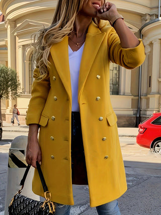 Double Breasted Lapel Coat, Elegant Long Sleeve Long Length Coat for Autumn Winter, Women's Clothing 