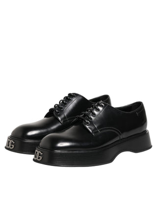 Dolce & Gabbana Black Calfskin Leather Men Derby Dress Shoes