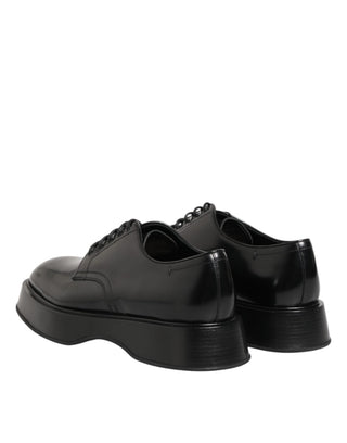 Dolce & Gabbana Black Calfskin Leather Men Derby Dress Shoes