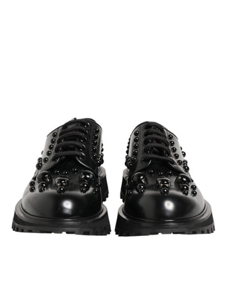 Dolce & Gabbana Black Leather Studded Men Formal Derby  Shoes
