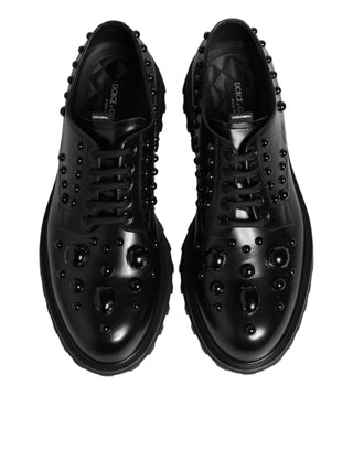 Dolce & Gabbana Black Leather Studded Men Formal Derby  Shoes