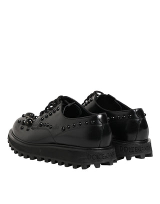 Dolce & Gabbana Black Leather Studded Men Formal Derby  Shoes