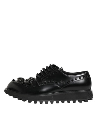 Dolce & Gabbana Black Leather Studded Men Formal Derby  Shoes