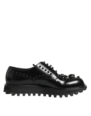 Dolce & Gabbana Black Leather Studded Men Formal Derby  Shoes