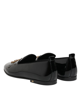 Dolce & Gabbana Black Leather Gold Crown Mens Loafers Shoes