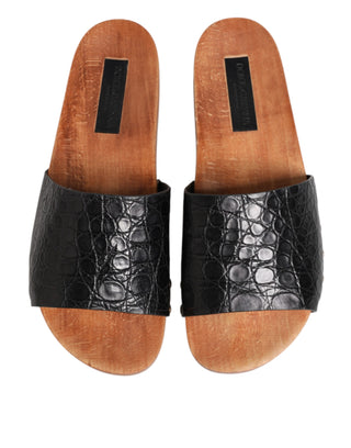 Dolce & Gabbana Black Brown Leather Slides Sandals Shoes