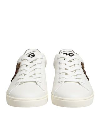 Dolce & Gabbana White Leather Heart Embellished Sneakers Shoes