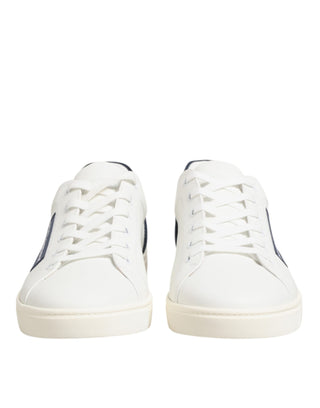 Dolce & Gabbana White Blue Leather Logo Patch Sneakers Shoes