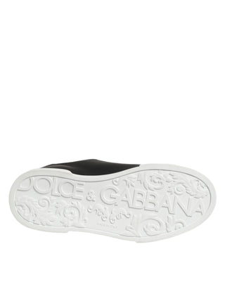 Dolce & Gabbana Black Leather Heart Embellished Sneakers Shoes