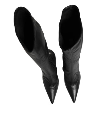 Dolce & Gabbana Black Leather DG Logo Knee High Boots Shoes