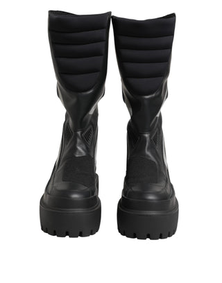 Dolce & Gabbana Black Leather Mid Calf Biker Boots Shoes