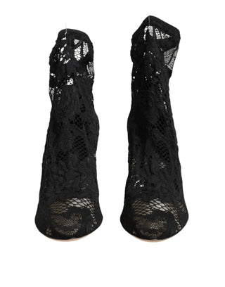 Dolce & Gabbana Black Stretch Socks Taormina Lace Boot Shoes