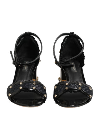 Dolce & Gabbana Black Studded Ankle Strap Sandals Shoes
