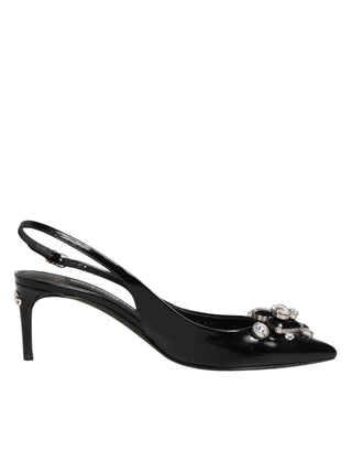 Dolce & Gabbana Black Patent Leather Crystal Slingback Shoes