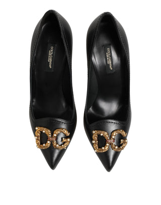 Dolce & Gabbana Black Leather DG Amore Heels Pumps Shoes