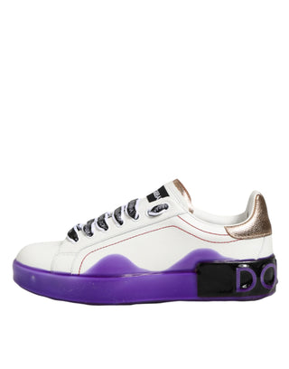 Dolce & Gabbana White Purple Leather Low Top Sneaker Shoes