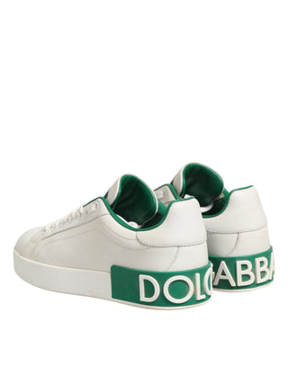 Dolce & Gabbana White Green Leather Low Top Sneakers Shoes