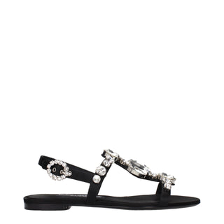 Dolce & Gabbana Black Satin Flat Sandals