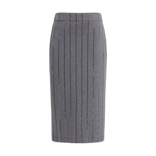 Brunello Cucinelli Gray Polyester Midi Skirt