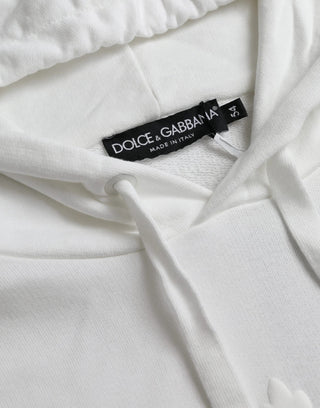 Dolce & Gabbana White Cotton Hooded Pullover Sweatshirt Men
