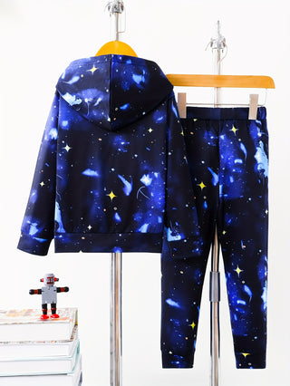 2pcs Boys Space Astronaut Hooded Clothes Set Hoodies Pants Kids Clothes Autumn Winter Gift 