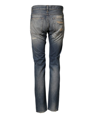 Dolce & Gabbana Blue Tattered Men Skinny Denim Trouser Jeans