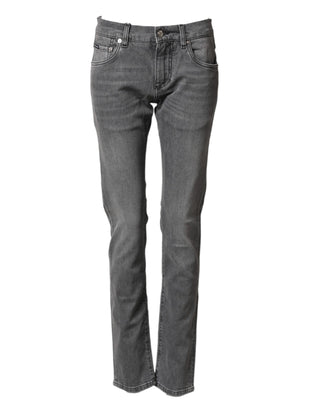 Dolce & Gabbana Gray Cotton Mid Waist Skinny Denim Jeans