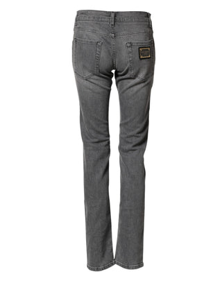 Dolce & Gabbana Gray Cotton Mid Waist Skinny Denim Jeans