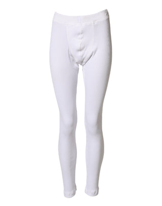 Dolce & Gabbana White Cotton Mid Waist Tights Leggings Pants