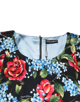 Dolce & Gabbana Black Floral Print Viscose Sheath Midi Dress