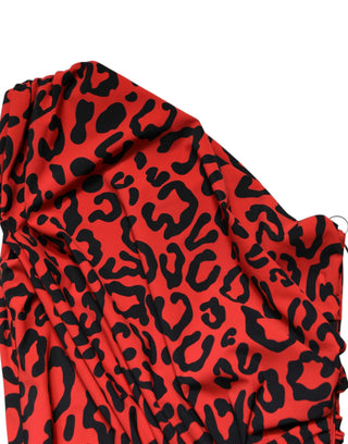 Dolce & Gabbana Red Leopard Print Nylon Sheath Midi Dress