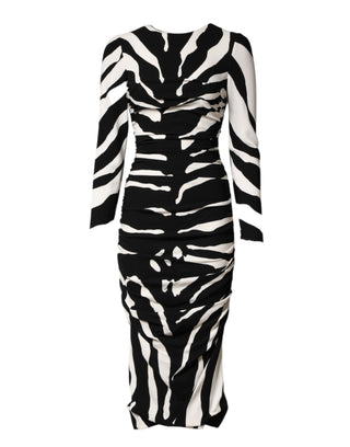 Dolce & Gabbana Black White Zebra Viscose Sheath Midi Dress