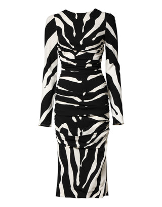 Dolce & Gabbana Black White Zebra Viscose Sheath Midi Dress