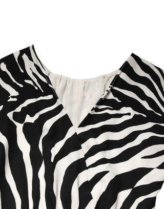 Dolce & Gabbana Black White Zebra Silk Sheath Mini Dress
